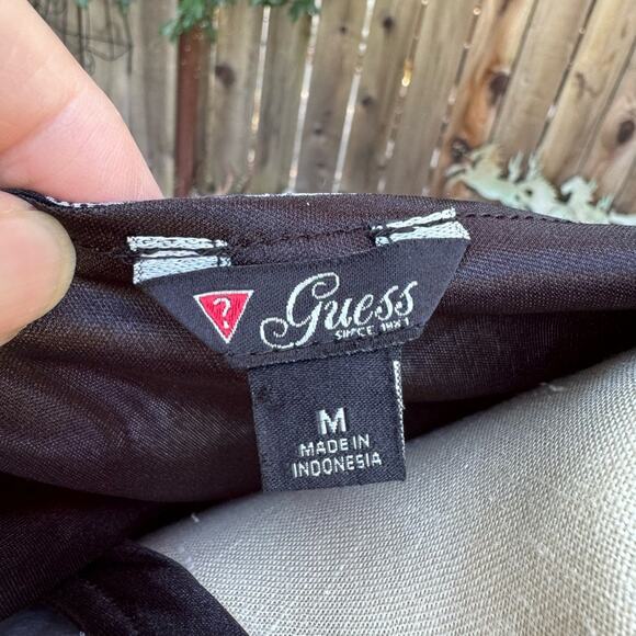 Guess Zip Front Top Black & Grey Elastic Waist Top Blouse Women’s Medium - Picture 8 of 10